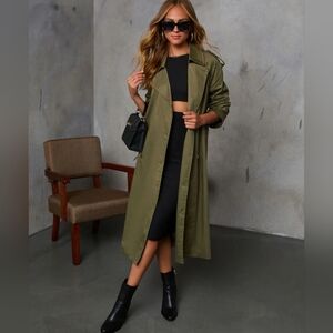 Chic Olive Green Trench Coat